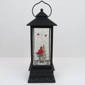 Holiday Spinning Silver Glitter Lighted Lantern Cardinals Christmas Decor